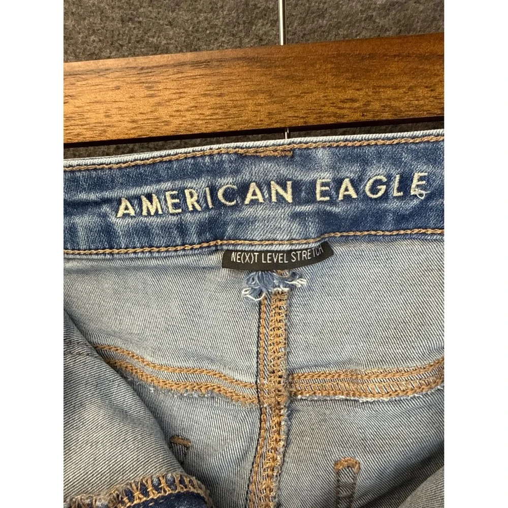 American Eagle Super Hi-Rise Flare Women 6 Blue Patch Pocket Jeans Night Out